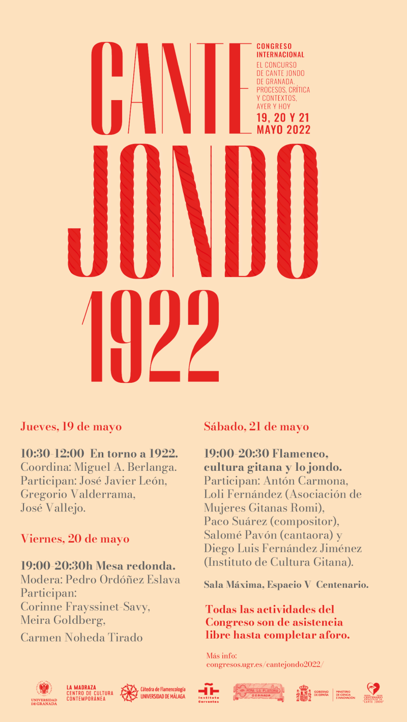 Cartel informativo de las actividades del Congreso Internacional El Concurso de Cante Jondo de Granada (1922)