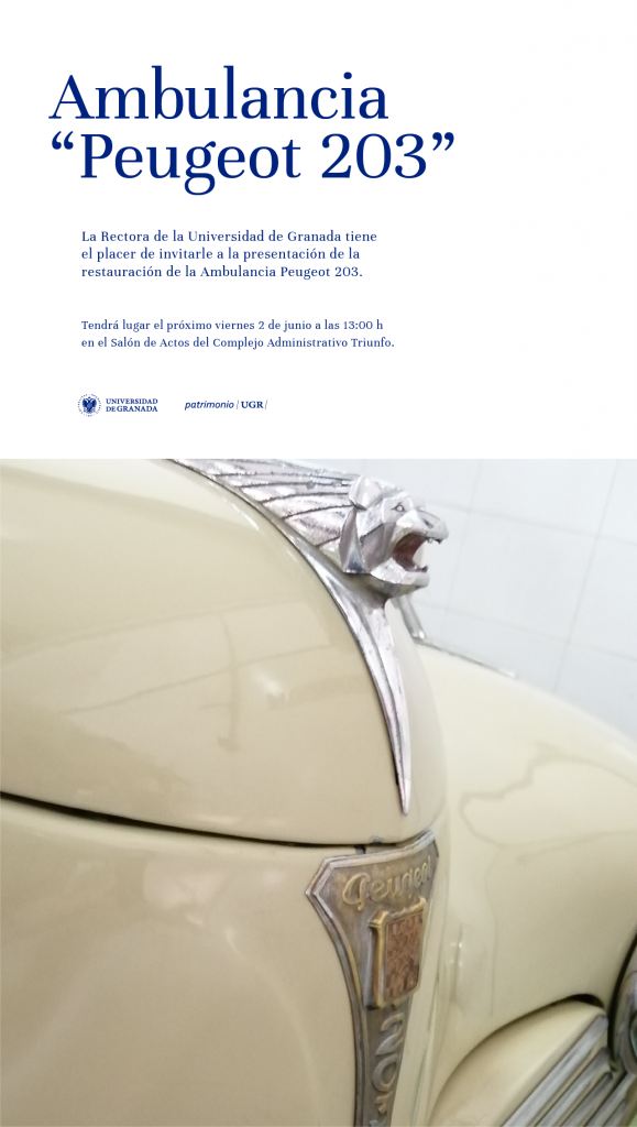 Parrilla delantera de la ambulancia Peugeot 203 Fotografía de la parrilla delantera de la ambulancia Peugeot 203