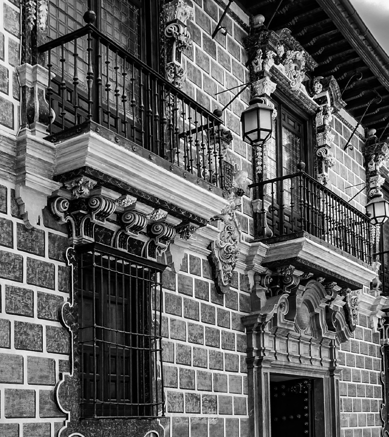 Fotografía en blanco y negro de la fachada del Palacio de la Madraza