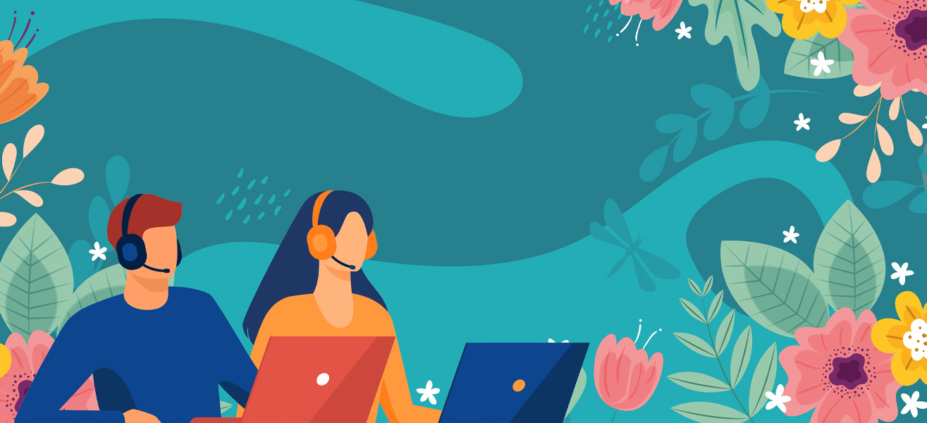 Ilustración en la que aparecen dos personas teletrabajando