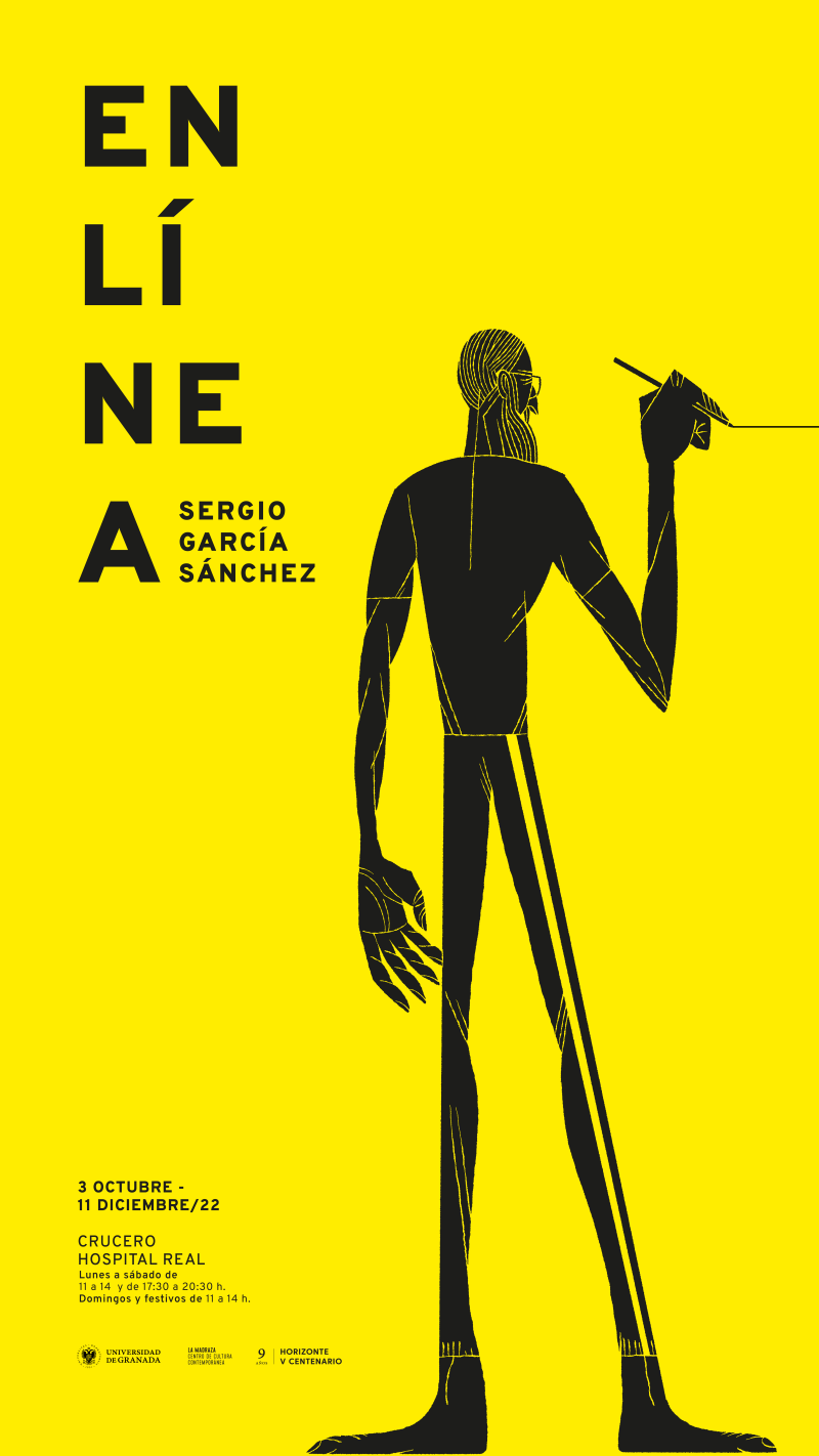 En línea Cartel de la exposición con una ilustración de la figura del dibujante Sergio García