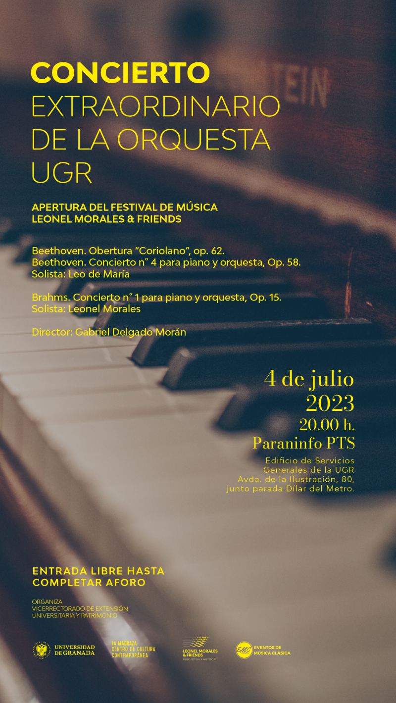 Cartel anunciador en el que aparece de fondo una foto de las teclas de un piano