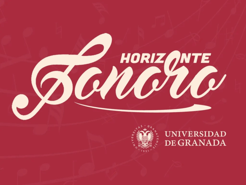 Horizonte sonoro UGR Cartel anunciador con fondo rojo