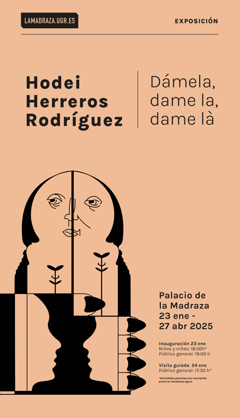 Dámela, dame la, dame là Cartel anunciador de la exposición en el que aparece una ilustración sobre un fondo de color sólido