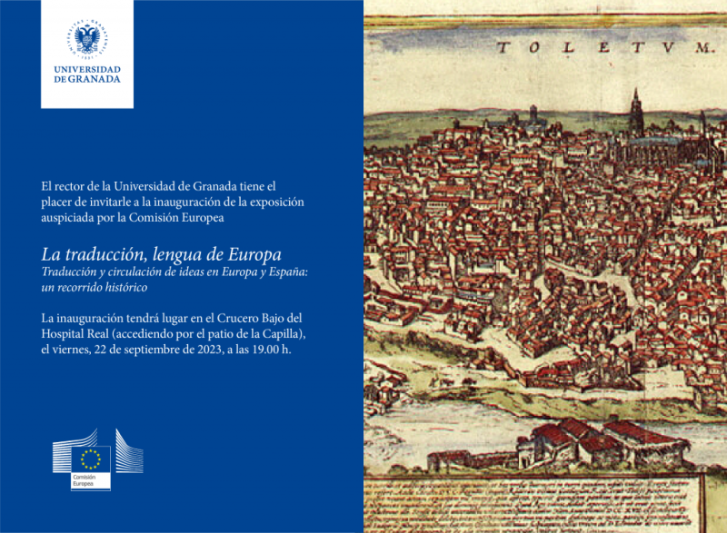 Exposición La traducción, lengua de Europa Dibujo de una ciudad medieval